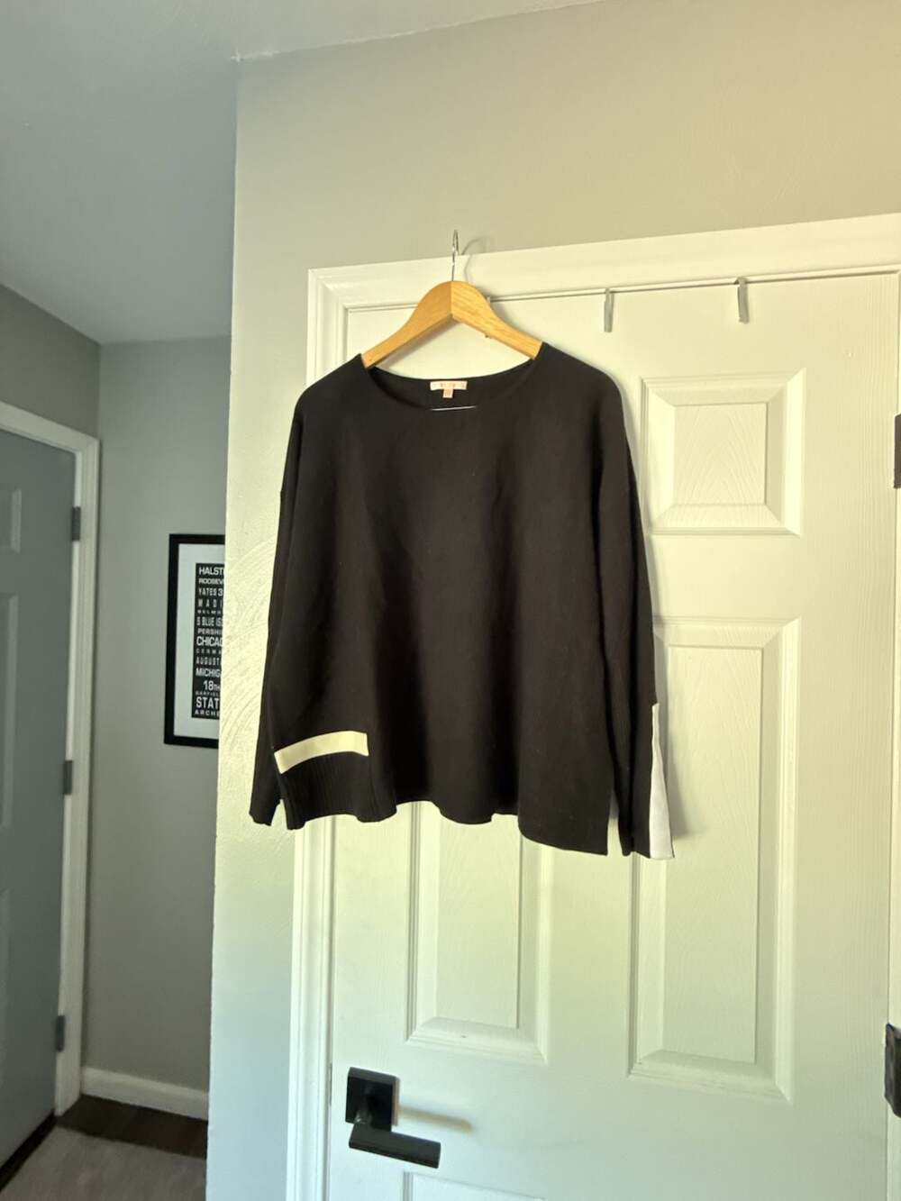 Lisa Todd Black and White Contrast Ribbed Knit Sweater